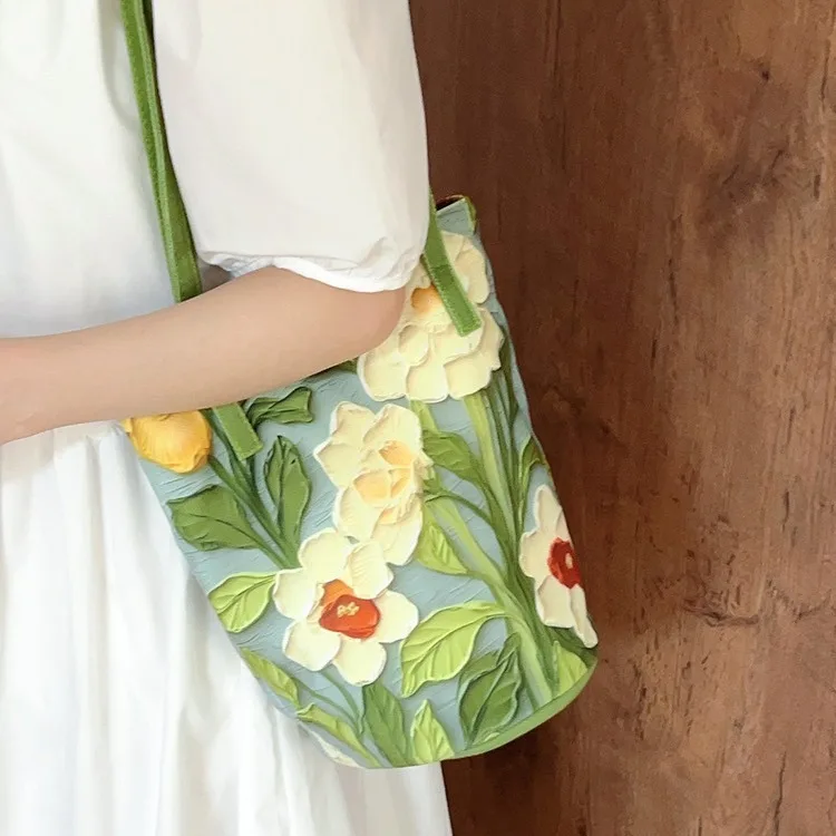 حقيبة دلو زهرية للنساء، حقيبة كتف كاجوال بتصميم زي...