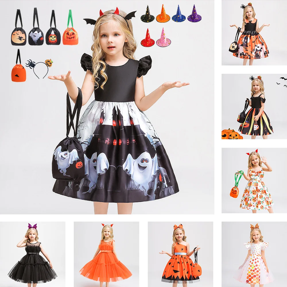 

Halloween Children's Clothing Girl Halloween Cosplay Witch Role-playing Pumpkin Performance Dress Girl Princess Dress