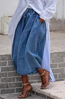 Plus Size Daily Blue Casual Pocket Wide Leg Denim Crop Jeans - Image 2