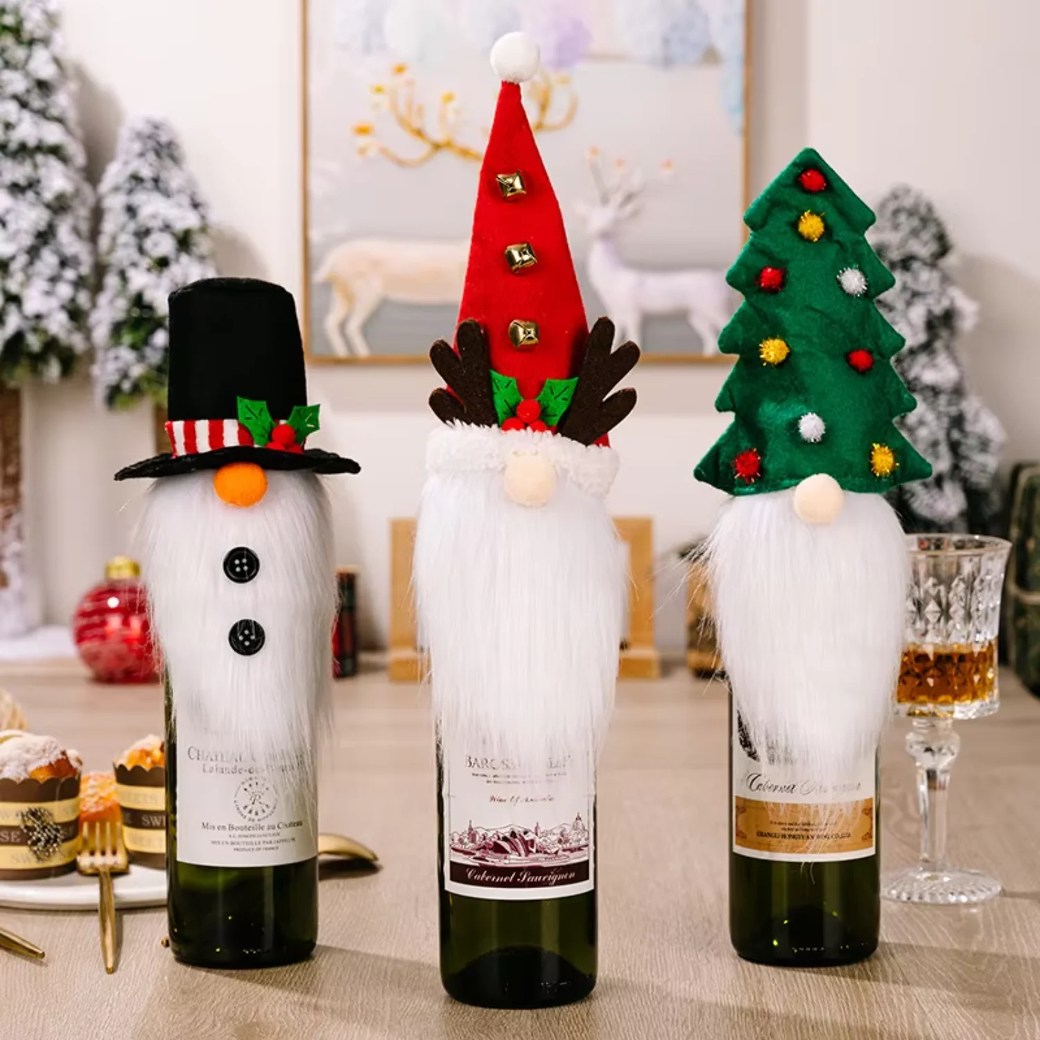 Christmas Tree Wine Bottle Covers Set Christmas Topper Wine Cap for