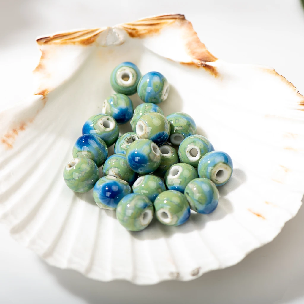 ECYC Lot De 100 Perles Rondes En Céramique De 6 Mm, Perles En Porcelaine Faites à La Main Pour Loisirs Créatifs, Colliers, Bracelets, Bijoux, 11