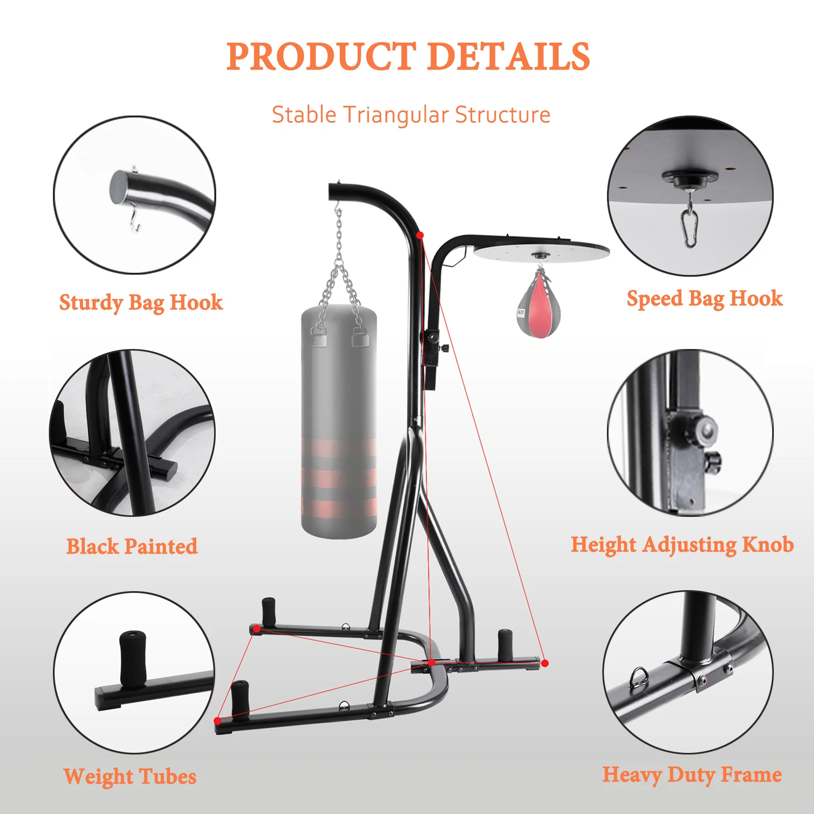 AOOU Heavy Boxing Bag and Speed Bag Stand, Steel Punching Stand for Heavy Bag, Height Adjustable