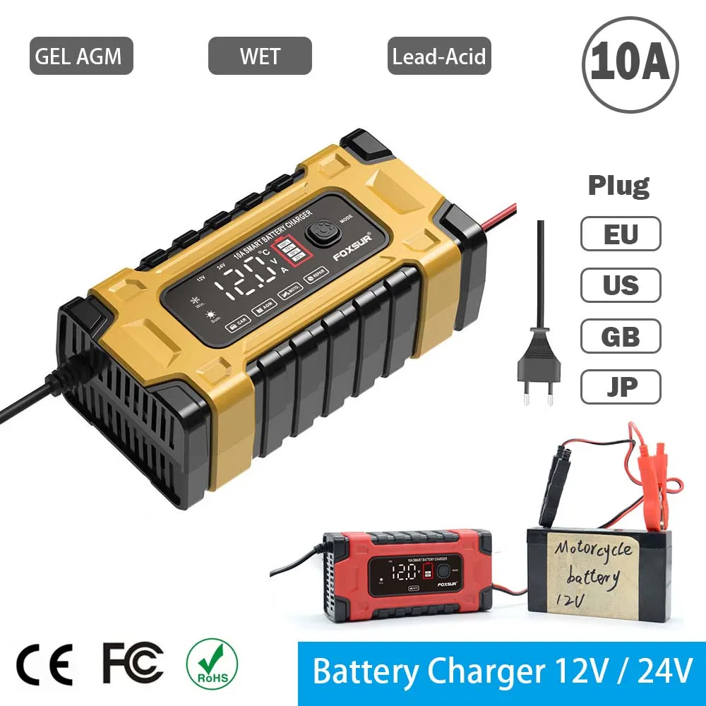 

Battery Charger 12V 24V 10A 5A Car Motor GEL AGM WET Lead Acid Batteries Repair Deep Cycle EU USA UK JP Plug Charging