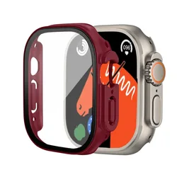 Premium Tempered Glass Screen Protector with Protective Bumper for Ultra 3 2 49mm (Wine red)