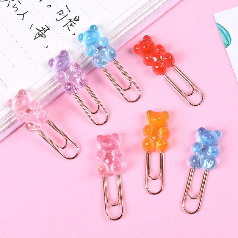 

70Pcs Cute 37mm Mini Cartoon Bear Paper Clip Decorative Bookmark Binder Envelope Writing Paper File Clips Office School Tool