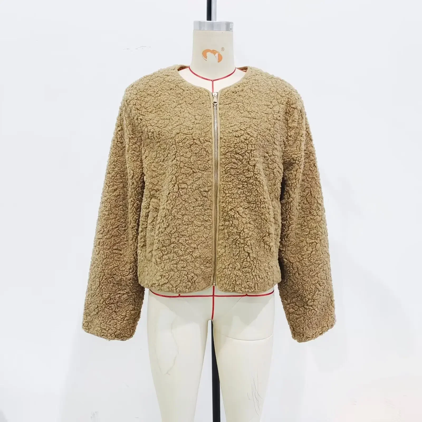 O-Neck Women's Winter Fleece Jackets for Women 2023 Front Zipper with Pockets Coats Female Long Sleeve Warm Outerwear