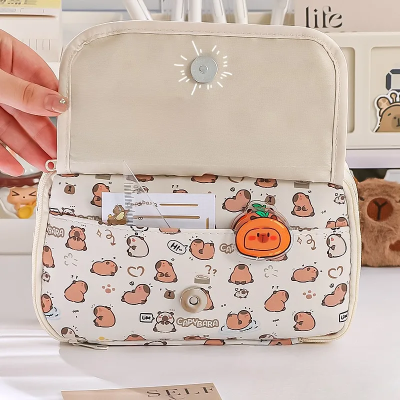 Pencil Case Kapibara Cartoon Flip Top Easy Access Large Capacity Stationery Storage
