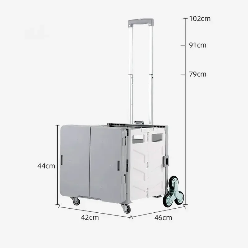 8 Wheels Large Capacity 50L Folding Trolley, Climbing Stairs Shopping Cart Grocery Utility Wagon with Lid