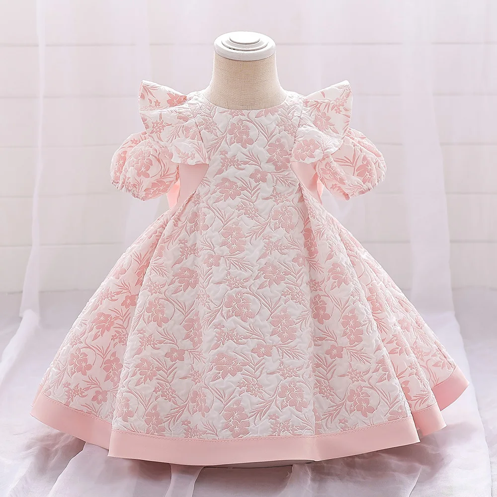 

Baby Infant Toddler Puff Sleeves Ballgown Pink 1St Birthday Party Pageant Little Kids Christmas New Year Clothes for 1-3 Y