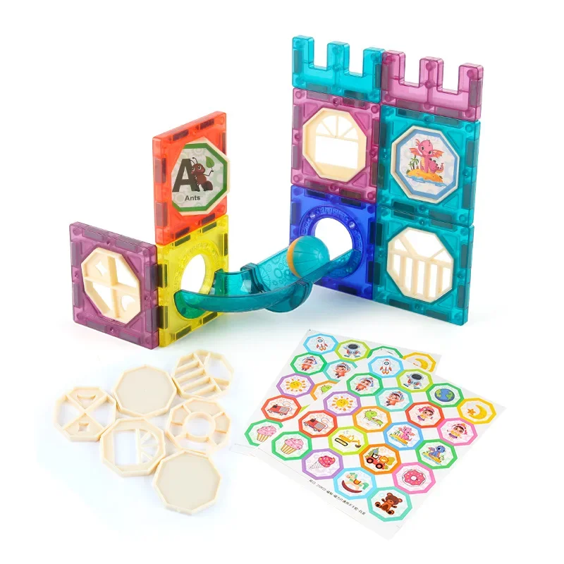 158pcs children's educational toys, DIY building block assembly, versatile magnetic ball track set