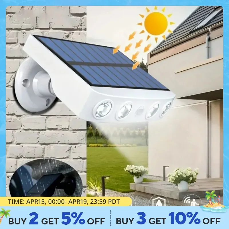 

4 светодиодный мощные солнечные светильники для безопасности, уличный декор, датчик движения, 3 режима, уличная водонепроницаемая лампа, настенная, ночная работа, искусственная кожа для сада