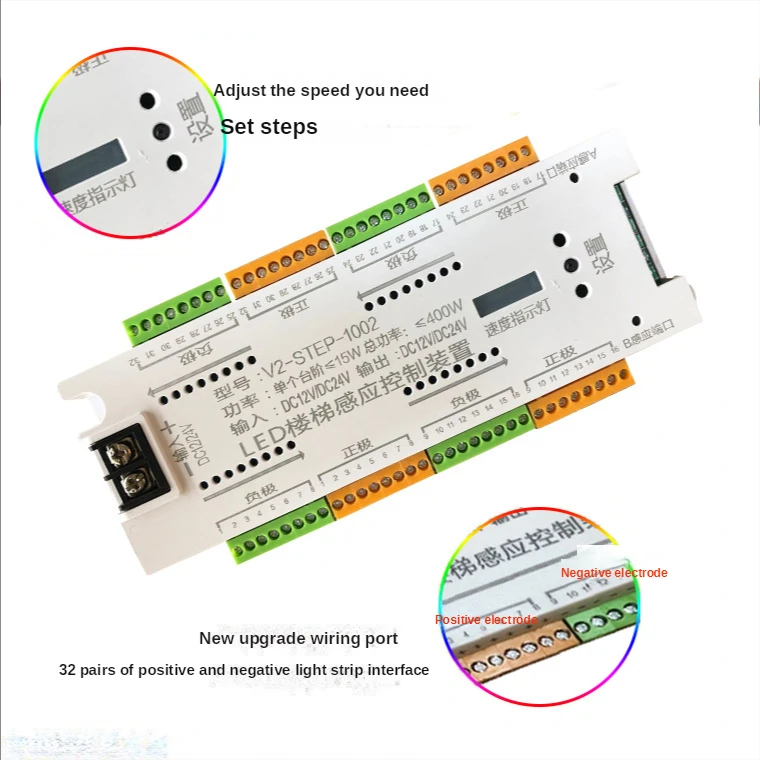 

PIR Motion Sensor Stair Step Light DC12V-24V Intelligent Body Sensing Controller 32 Steps Embedded LED Light Strip Controller
