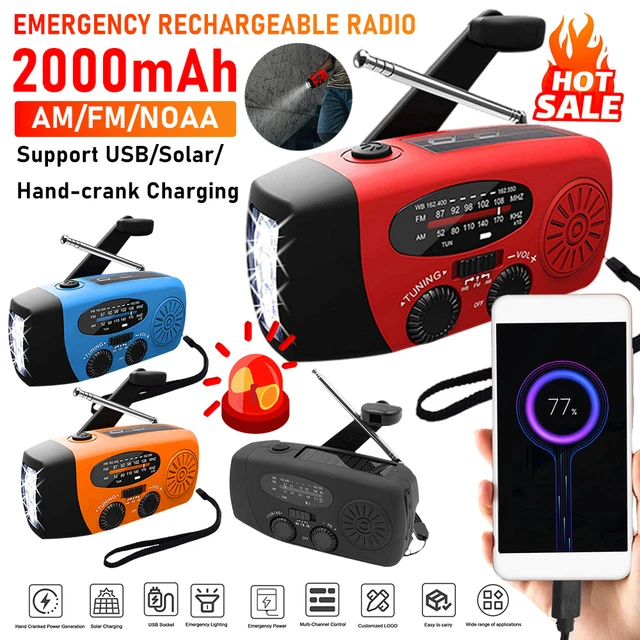 2000mAh AM FM NOAA Solar Radio with LED Flashlight Power Bank Charger Portable Radio with Cellphone Charger for Hiking Adventure