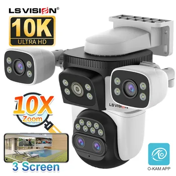 Caméras de surveillance 20MP 10X Zoom trois écrans WiFi caméra IP sans fil extérieur 10K quatre objectifs
