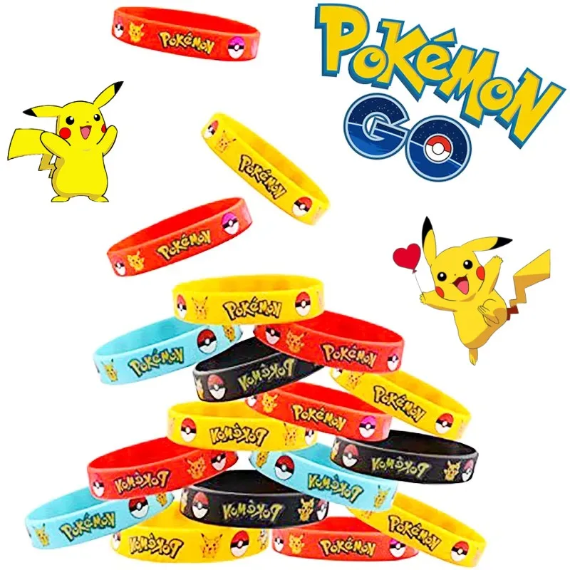 

12pcs Pokemon Bracelet Anime Action Figure Pikachu Children Cartoon Silicone Wristband Bracelets Party Gifts Cosplay Accessoires