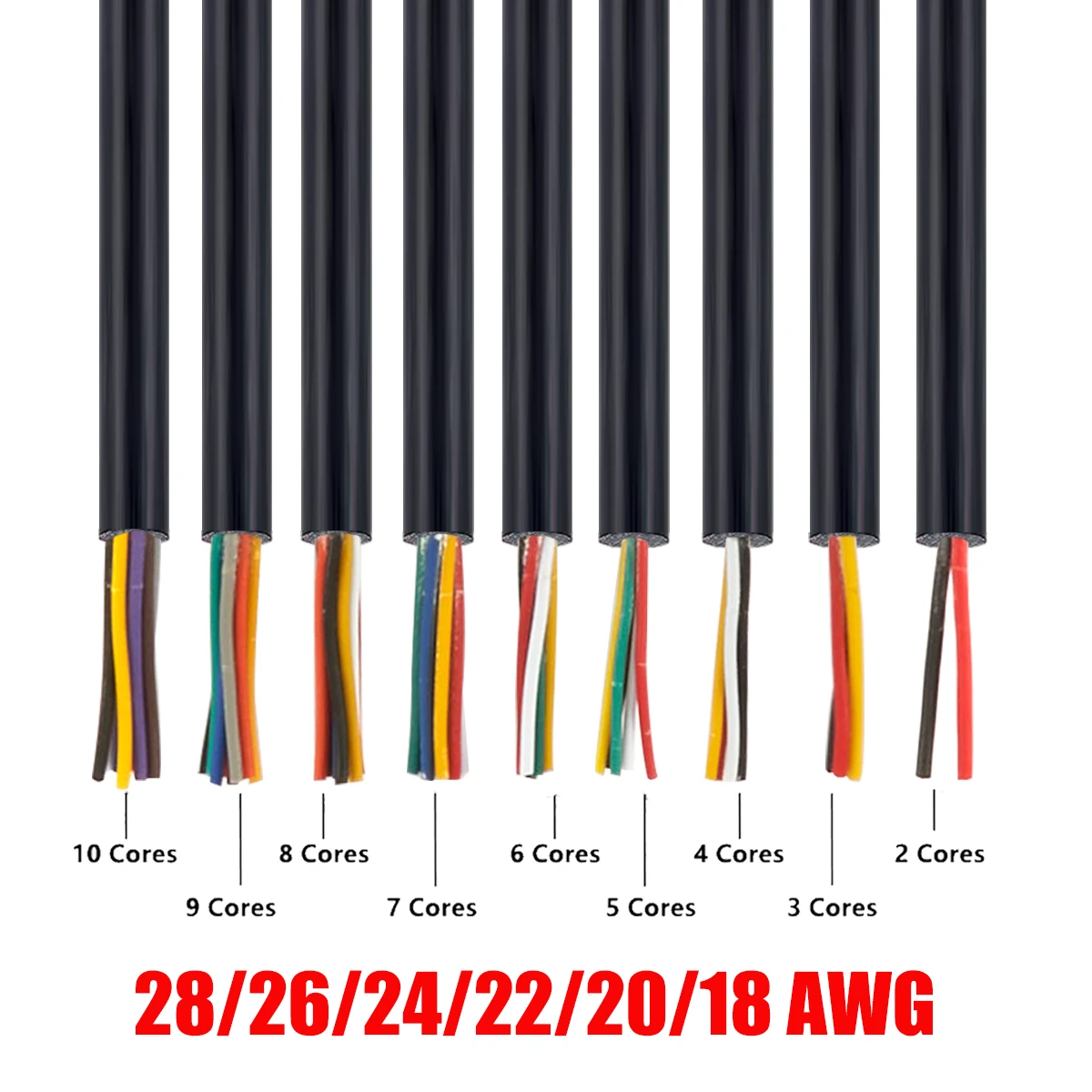 LED Extension Cables 2 3 4 5 6 7 8 9 10 Core Flexible PVC Sheathed Wire 12V Automotive Cable For Speaker Audio LED Strip Lights