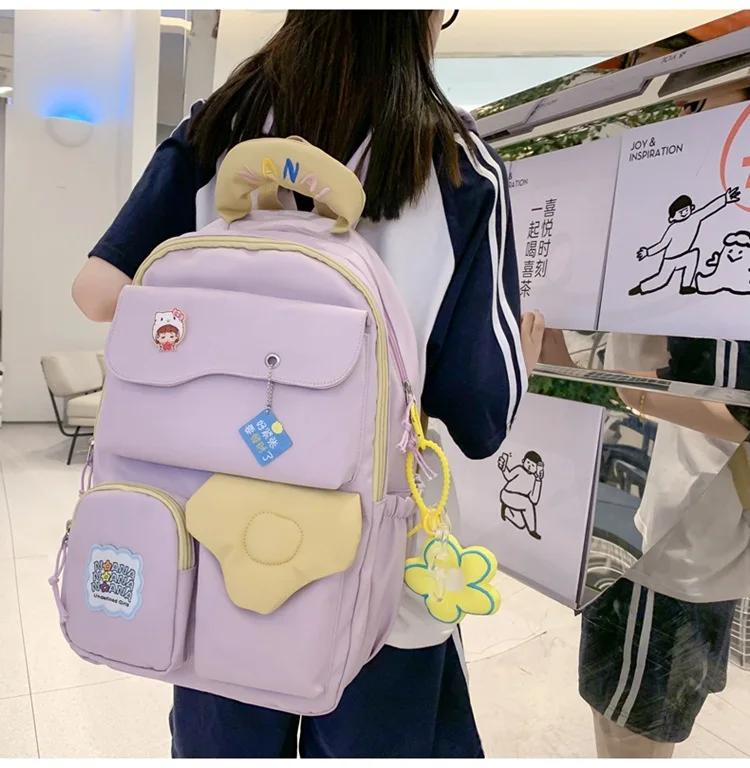 

Schoolbag girl high school pupil backpack middle school junior high school students large capacity color bump lovely backpack