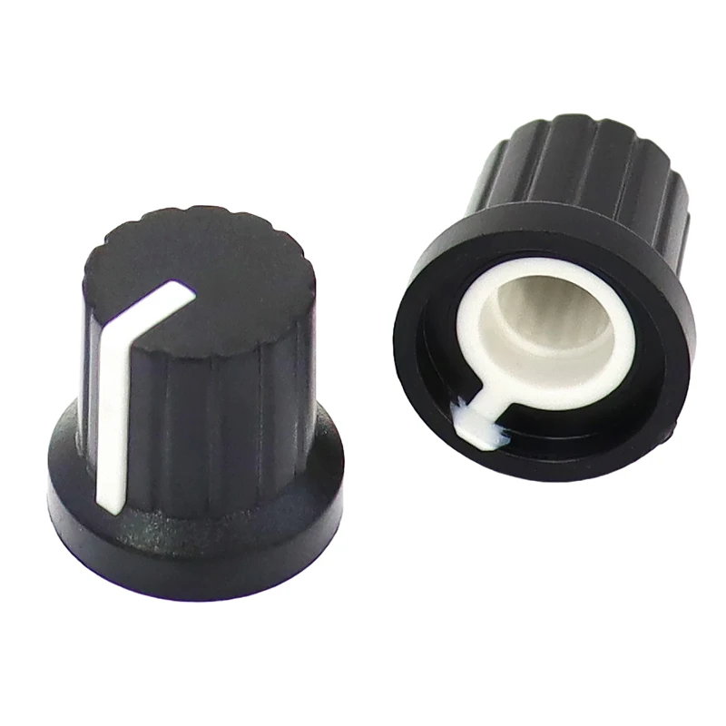 10 Piezas Perillas Potenciómetro Negro - Eje 6mm, Diseño Moleteado Antideslizante (Modelo: E9830VIX-3050FJ)