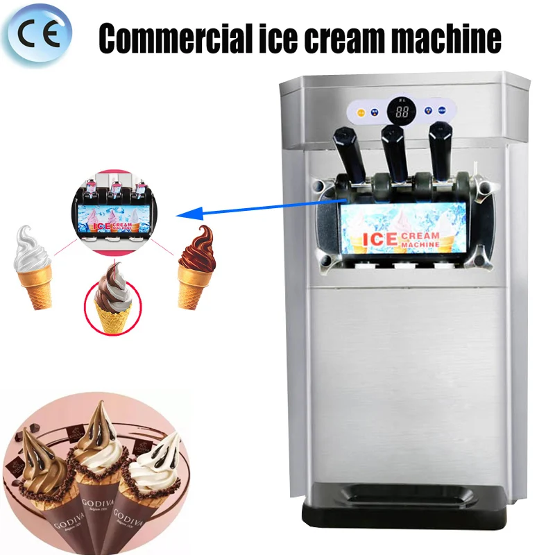 

Soft Ice Cream Machines Commercial Sorbet Coolers Tricolor Desktop Sweet Cone Freezing Equipment Vending Machine