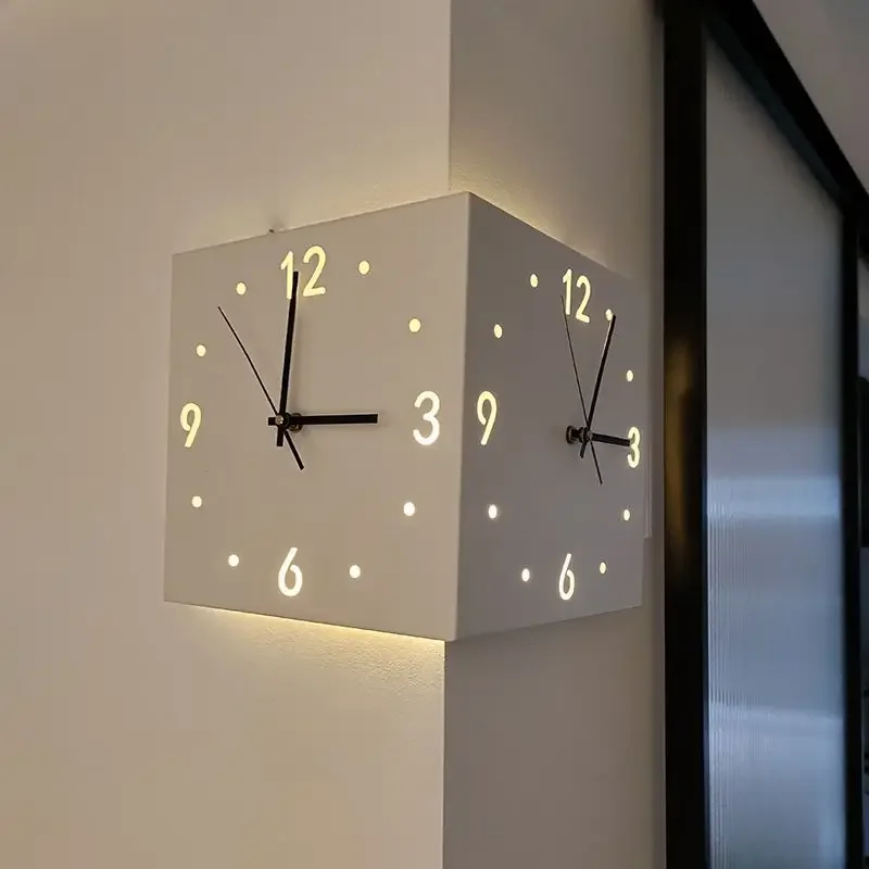 

Creative Light Sensor Corner Wall Clock Square Simple Double Sided Wall Clock with Arabic Numeral Scale Analog Silent Wall Clock