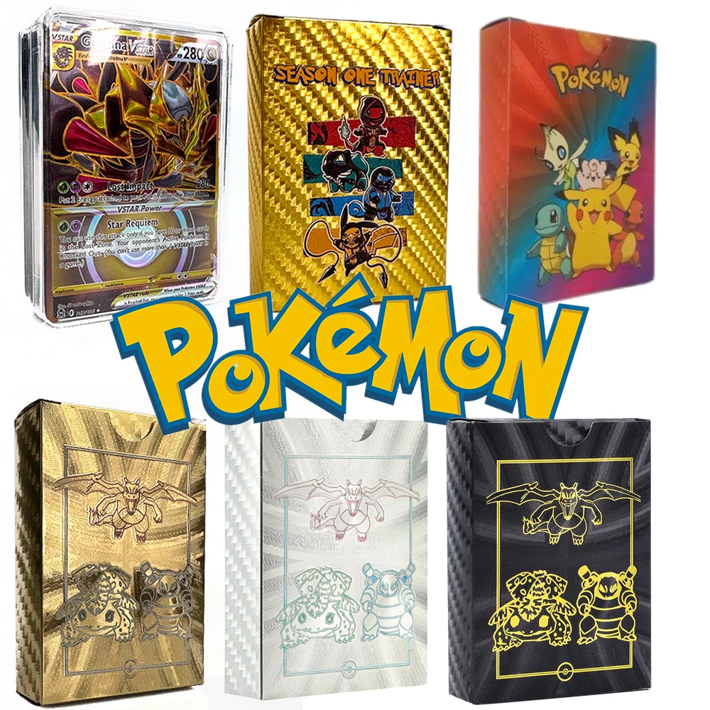 

Pokemon Pikachu Charizard Colourful Gold Silver Black English French German Foil Card Battle Trainer Game Collection Cards Toys