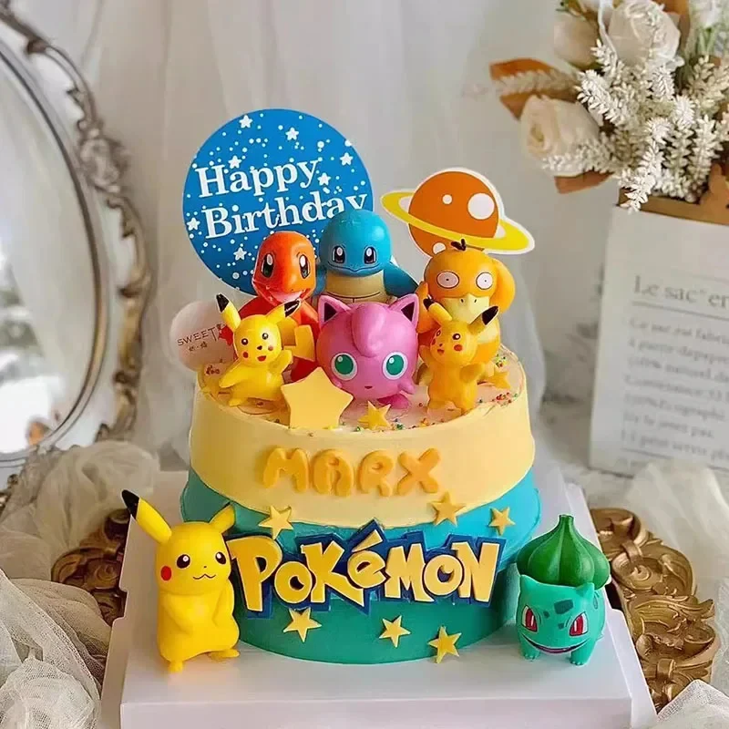 

Pokemon Happy Birthday Cake Topper Pikachu Baby Shower Pokemon Cake Decoration Party Supplies Action Figure Anime Toy Kids Gift