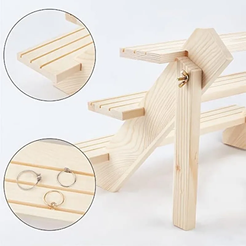 3-Tier Log Retail Earring Display Riser Earring & Ring Holder Detachable Unfinished Wood Retail Jewelry Card Display Stand jewelry box,jewelry accessories
