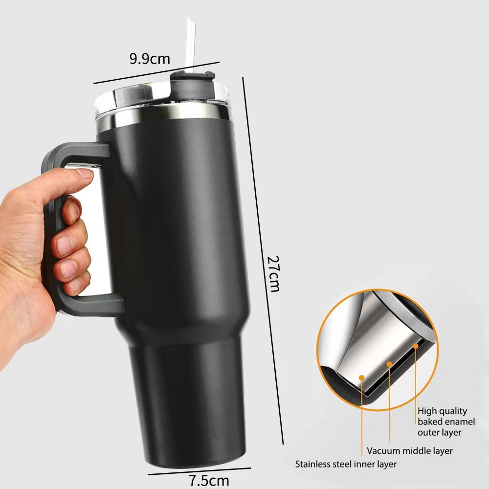 40oz Tumbler Travel Coffee Mug Cup With Handle Insulated