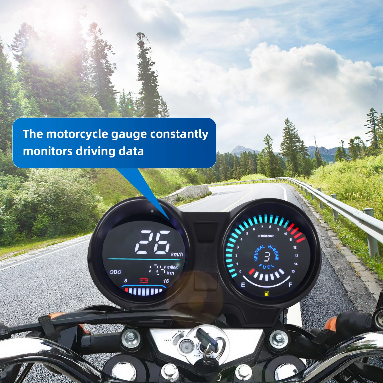 Speedometer For Bike Mph Digital Motorcycle Speedometer 12V LED