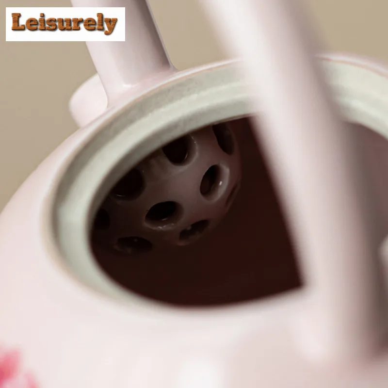 Pink Ru Kiln Flower Cat Lifting Handle Teapot Traditional Tea Infuser Pot Tea Maker Kettle With Strainer Tea Services Gift Craft