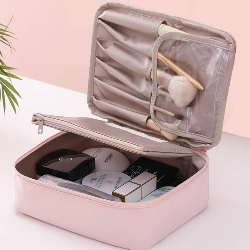 

New Large Capacity Cosmetics Storage Bag Women Solid Color Portable Handheld Makeup Bags Waterproof Travel Toiletry Beauty Case