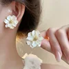 Big White Camellia Flower Stud Earring for Women Girls French Retro Elegant Korean Sweet Resin Ear Wedding Party Jewelry Gift
