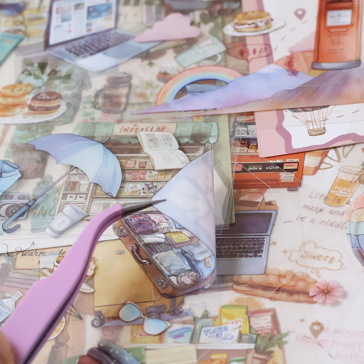 4장 PET 창의적인 스티커 미리 자른 투명 스크랩북 스티커 다이어리 장식 DIY 공예 정크 저널링 스티커