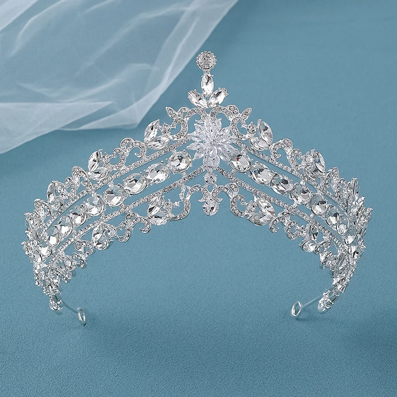 Bride Crown Baroque Silver Crystal Tiaras Luxury Rhinestone Wedding Headdress Jewelry Bridal Hair Accessories Birthday Headwear