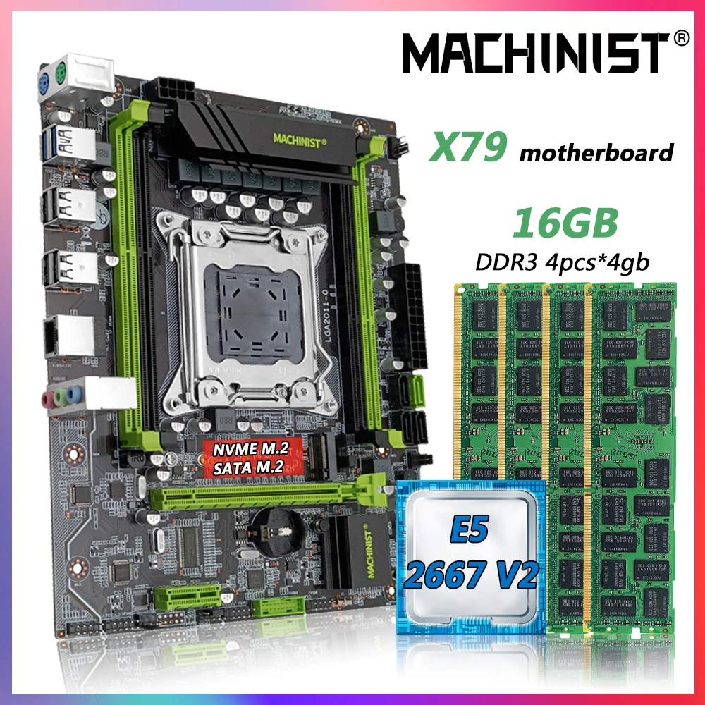 Комплект материнской платы Machinsit X79 с комплектом Xeon E5 2667 V2 CPU DDR3 16 Гб (4 шт. * 4 Гб) ECC RAM