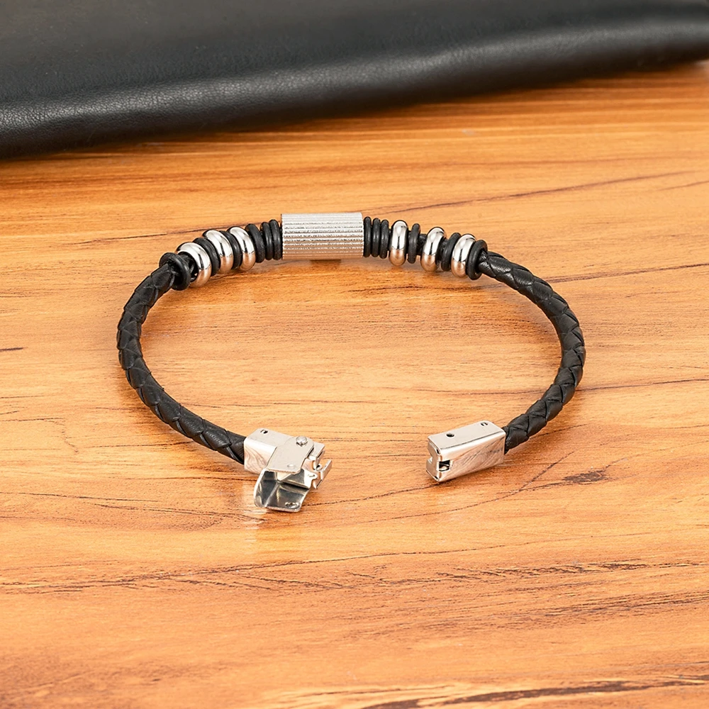 Leather Bracelet Charm Stainless Steel Magnetic Clasp for Men
