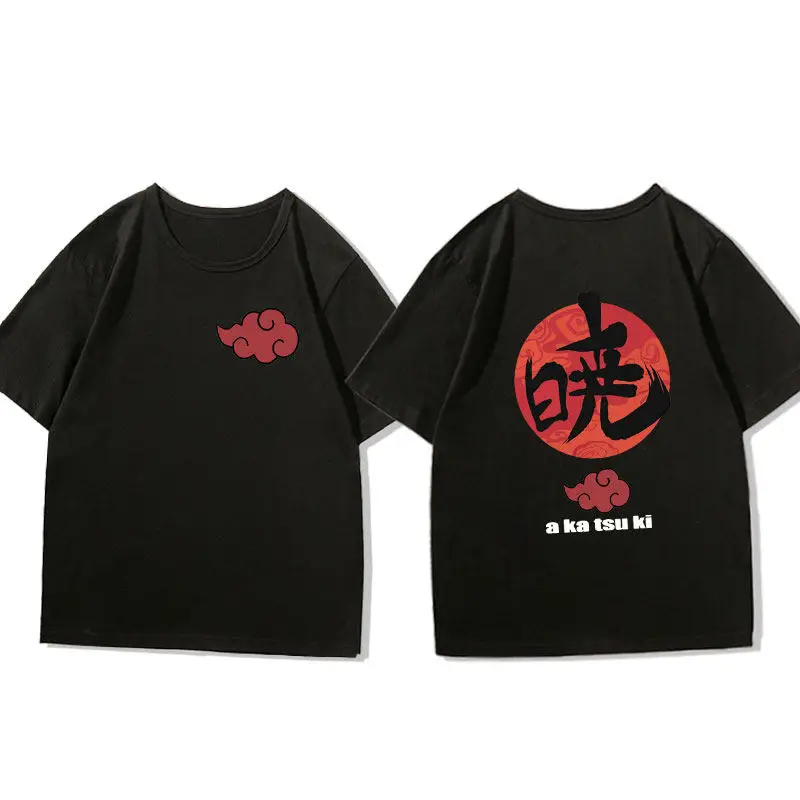 Naruto Anime Black Children's Cotton T-shirt - Double-Sided Print, Round Neck, Parent-Child Outfit