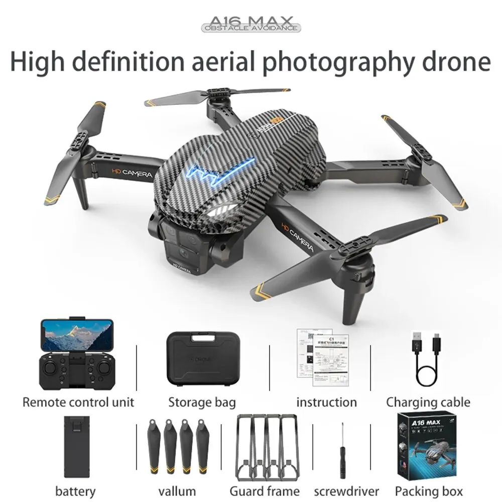 A16 맥스 드론 광학 흐름 3 카메라, 탄소 섬유 UAV 4 축 항공기, 장애물 회피 및 리모컨 항공기 장난감
