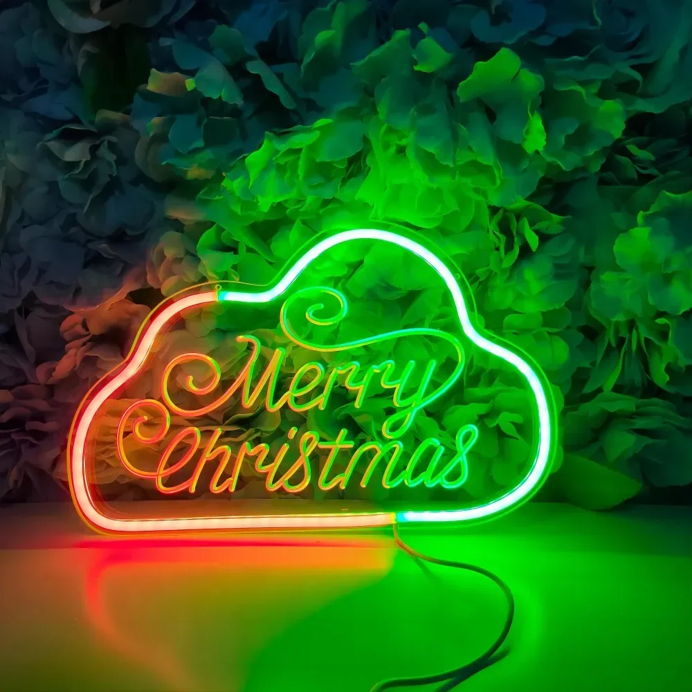 

Merry Christmas Cloud Neon Sign Engrave Personality LED Lights For Christmas Decorations Things To The Room Support Customized