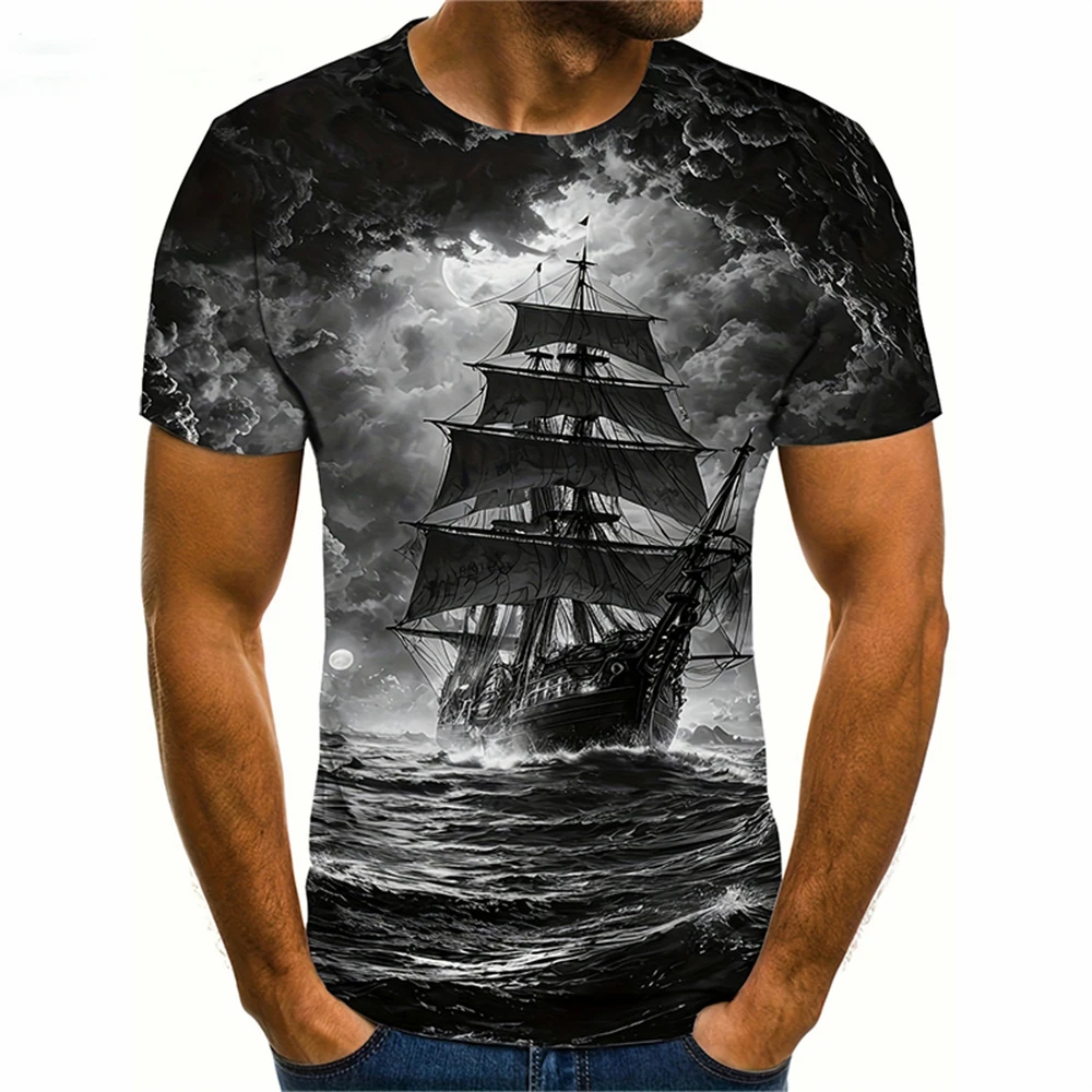 Mens Short Sleeve Pirate Ship 3D Print T Shirt