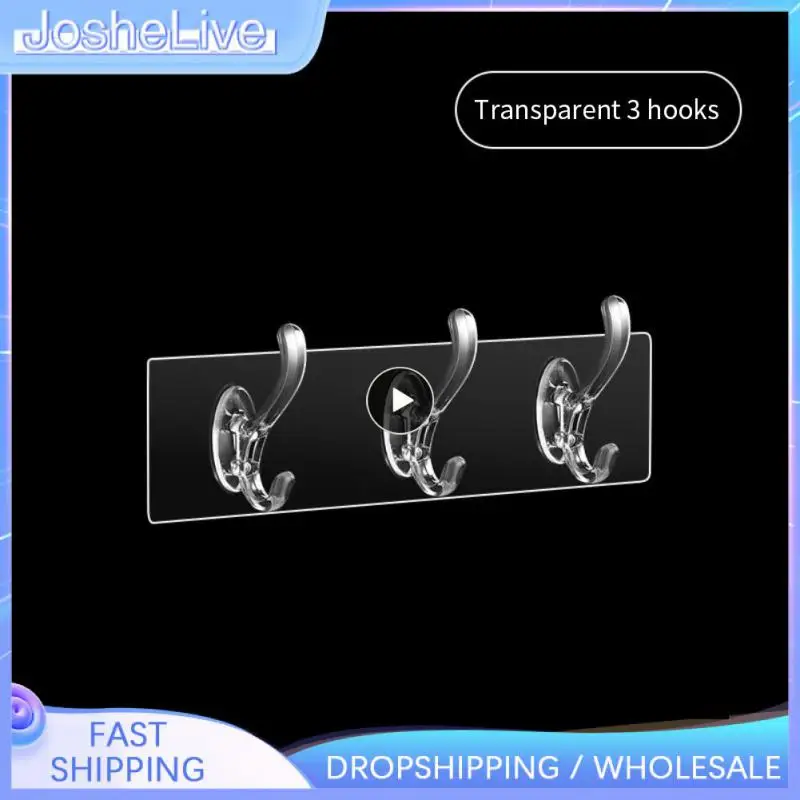 

Row Transparent Wall Hanger Hooks Strong Adhesive Wall Hangers Hooks For Bathroom Kitchen Towels Hats Keys Storage Rack