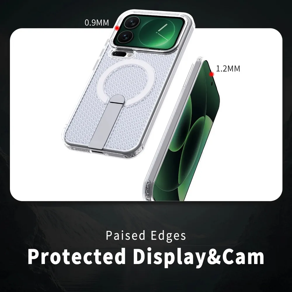 Clear PC Magnetic Case with Hidden Kickstand and Cooling Heat Dissipation - Shockproof Cover