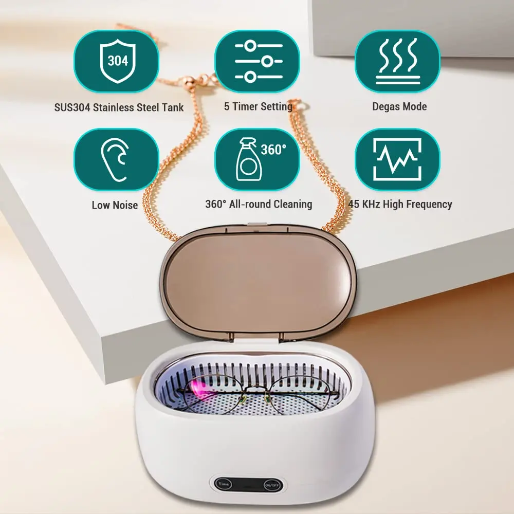 NEW Ultrasonic Jewelry Cleaner 600ml 35W Ultrasound Bath with Timer 45kHz for Eyeglasses Watches Rings Necklaces Coins Dentures