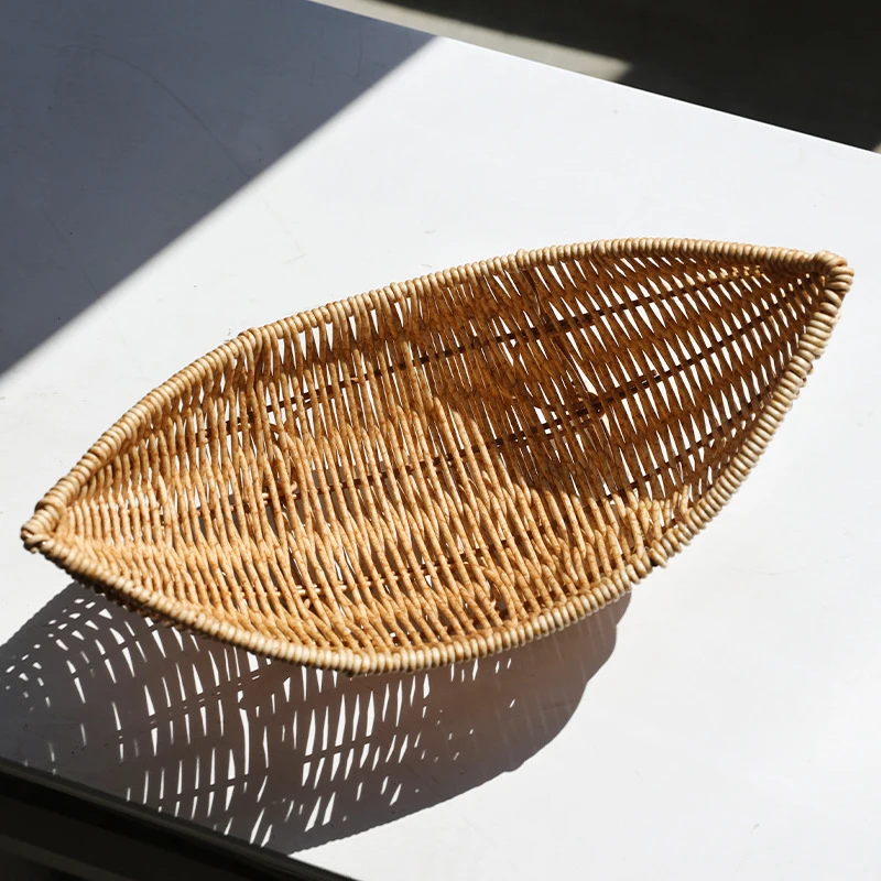Creative Imitation Rattan Fruit Basket Plastic Sundry Storage Basket Hand-Woven Storage Box Home Kitchen Storage Supplies 4