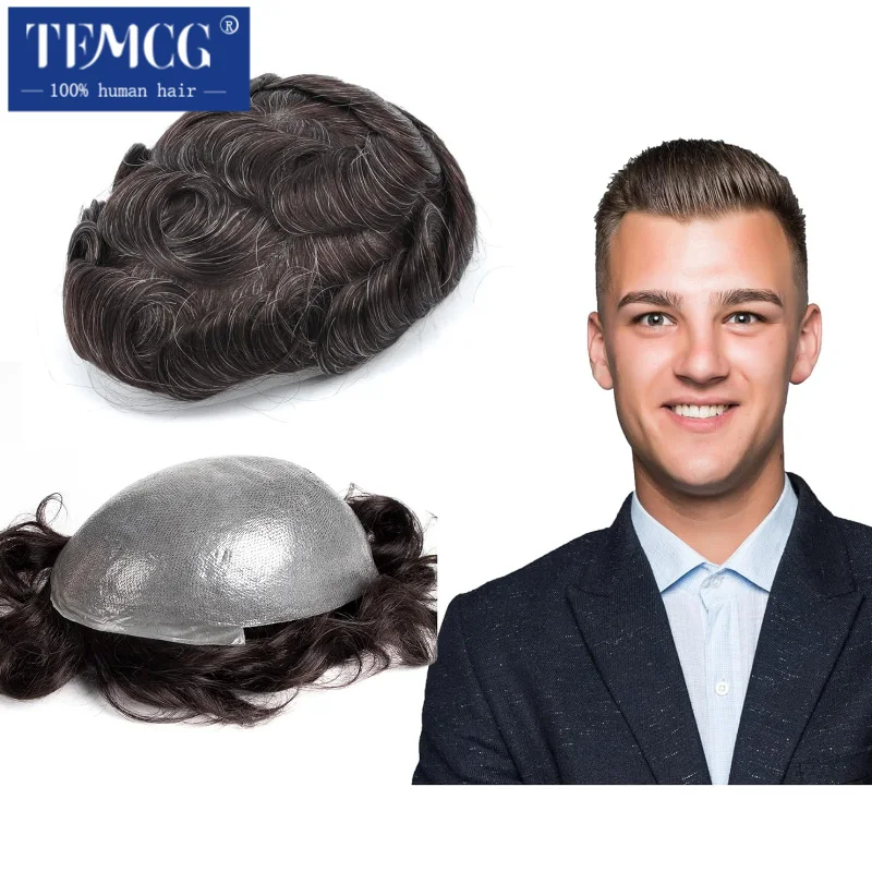 Мужской парик Toupee с двойными узлами 0