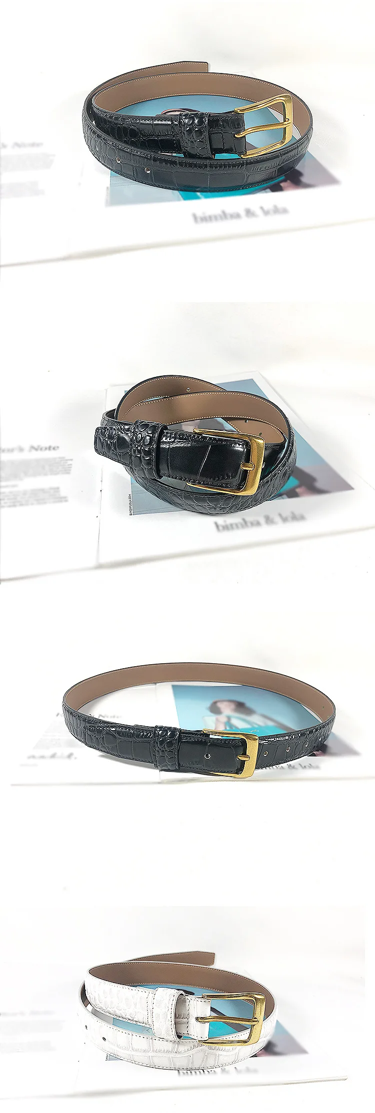 New Genuine Leather Simple Versatile Crocodile Pattern Women's Thin Belt Decoration with Dress Fashion Casual Trouser Straps