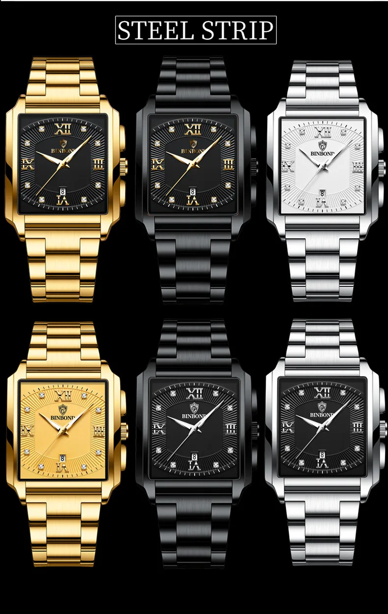 waterproof stainless steel golden male wristwatch