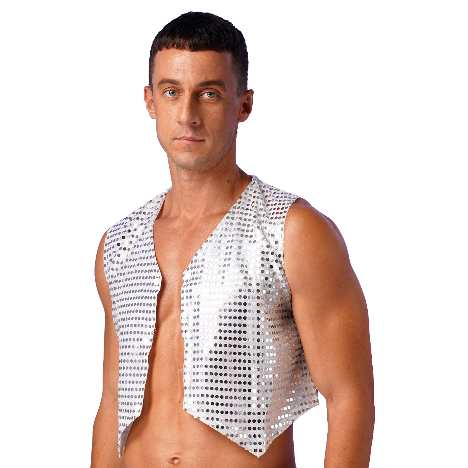 Mens Sparkling Sequins Vest Jazz Hip-hop Dance Tank Top Sleeveless Waistcoat Halloween Disco Party Stage Performance Costumes