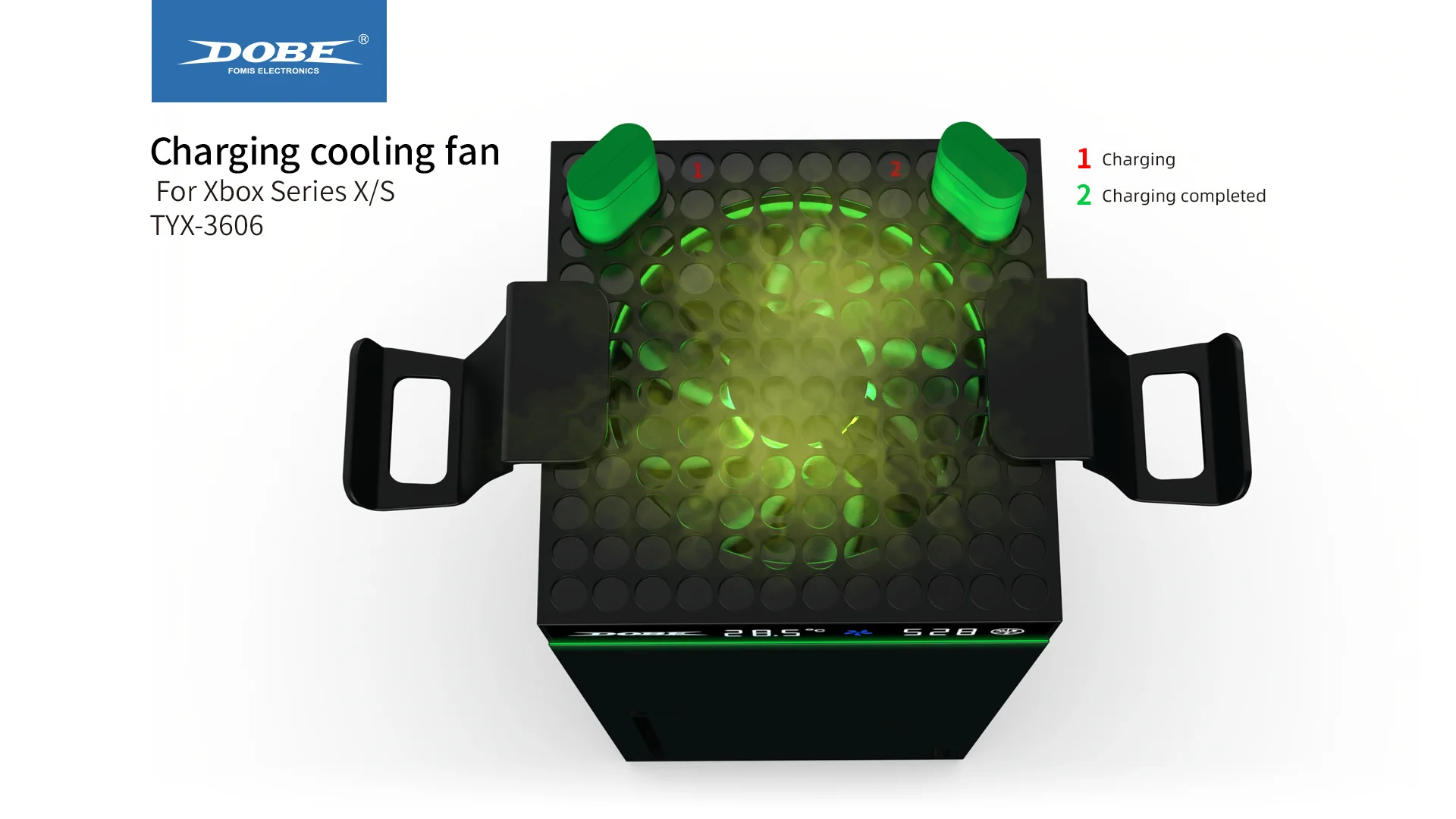 Cooling Fan and Charging Station for Xbox Series X/S with Intelligent Temperature Control Function,2PCS 1100mAh Battery TYX-3606