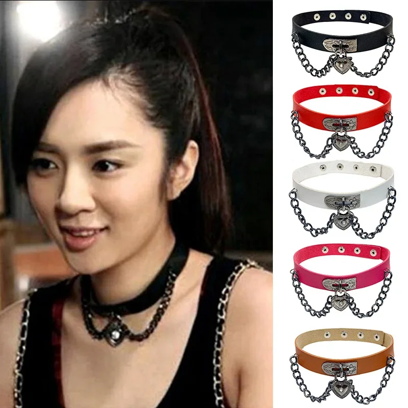 Donne Sexy Harajuku Pu Catena In Pelle Ciondolo Cuore Collane Amanti Punk Collo Gotico Nero Rosa Collana Girocollo Collare Freddo